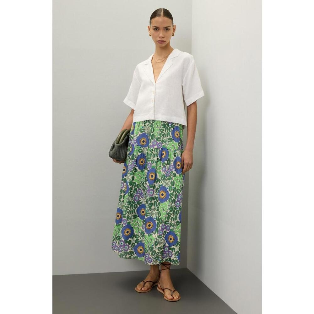 RHODE Green & Blue Floral Midi Skirt
